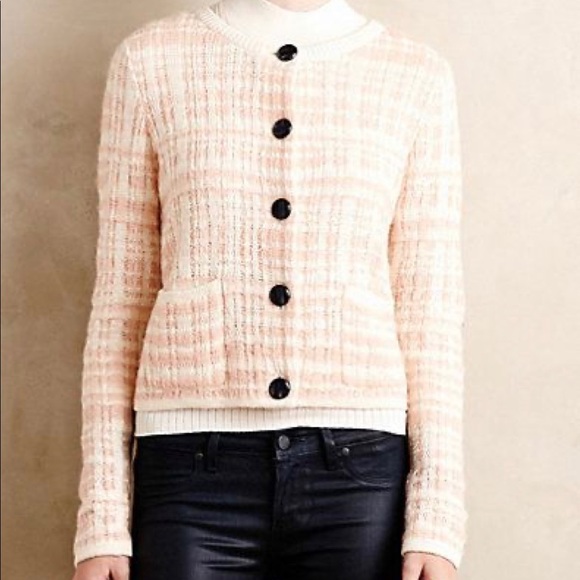 Anthropologie Pale Pink/Cream Knit Cardigan - Picture 2 of 3